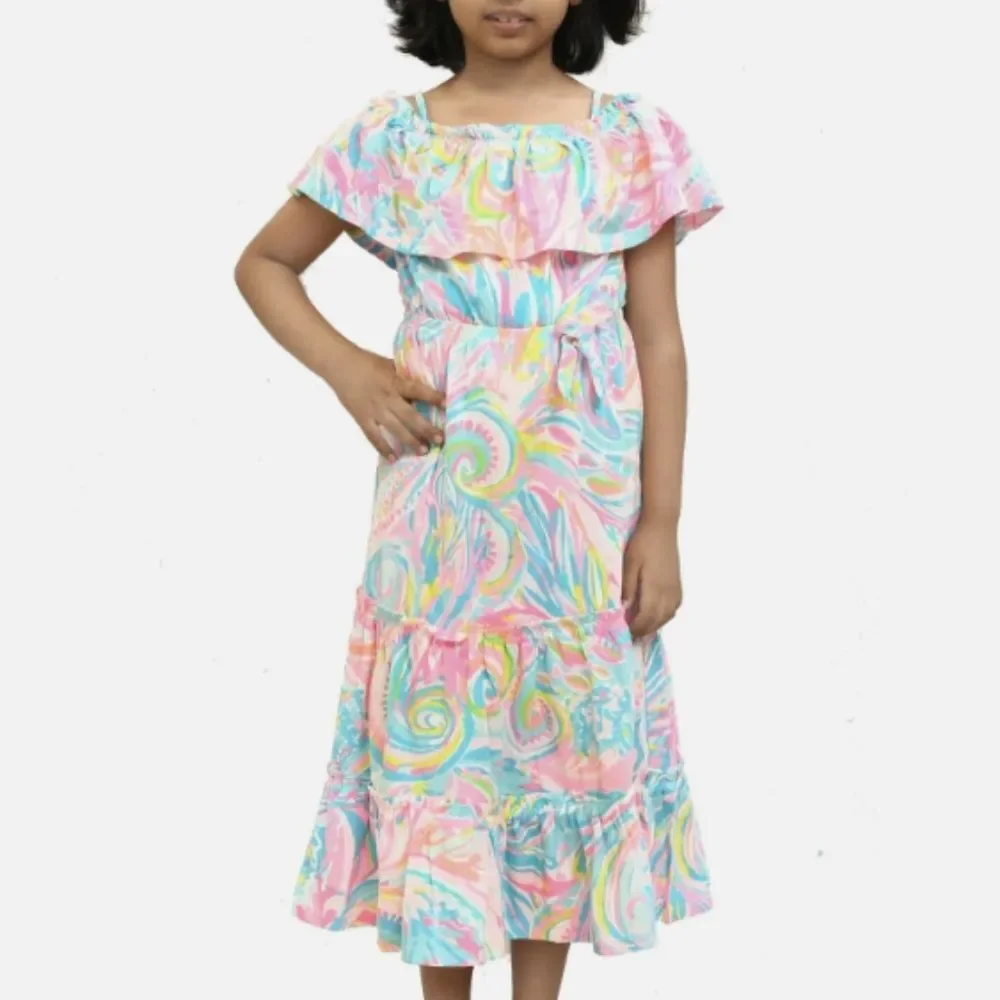 Lilly Pulitzer Multi Carnivale Coral Seraphina Off The Shoulder Maxi Dress Sz M